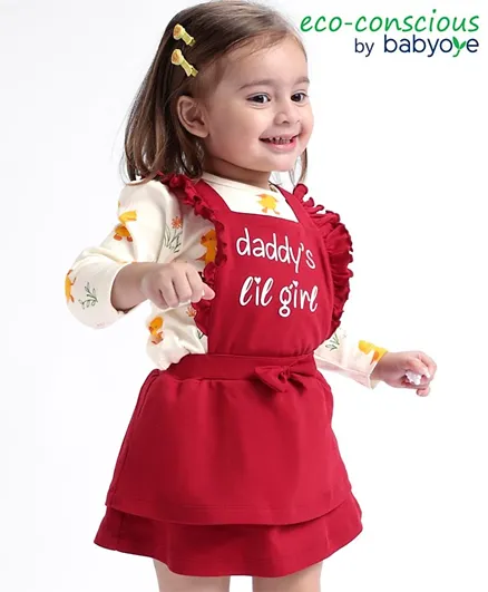 Babyoye 100% Cotton Frock With Half Sleeves Tee With Duck Print - Red & White