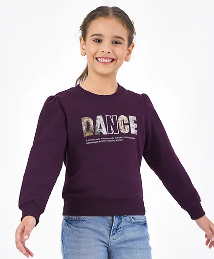 Primo Gino 100% Cotton Knit Full Sleeves Sweatshirts with Sequins Print - Purple
