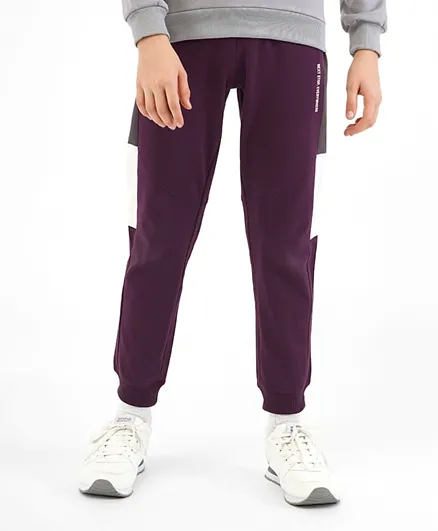 Primo Gino 100% Cotton Ankle Length Color Block Track Pants- Purple