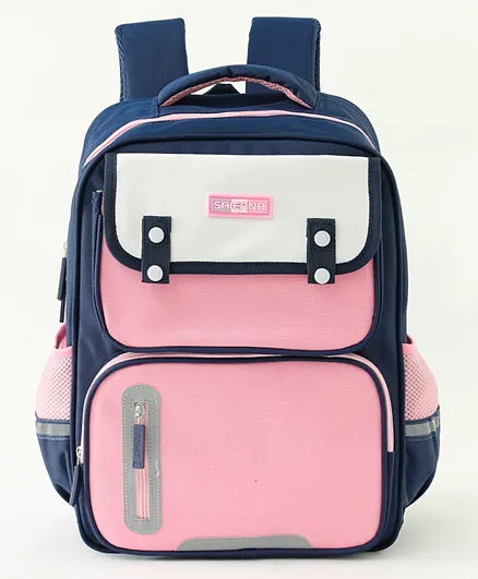 Multi-Pocket School Backpack Pink & Blue - 16.5Inch