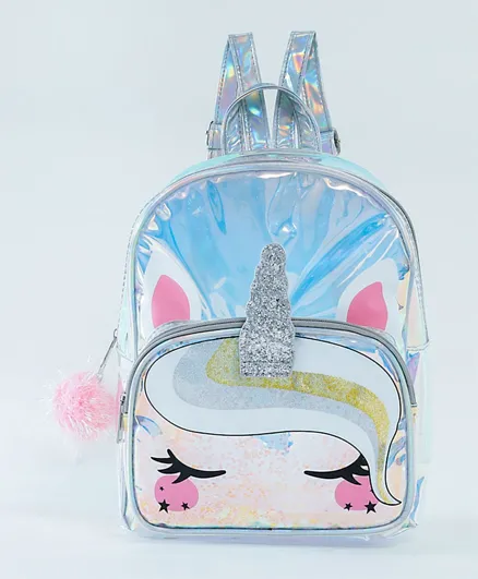 Cute Unicorn Printed Backpack Silver - 13.7 Inches