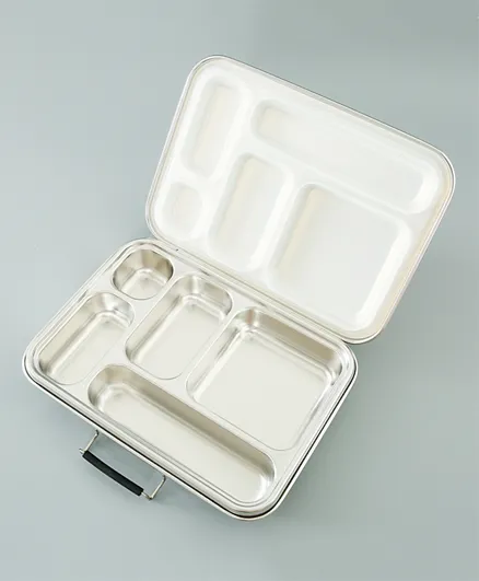 Stainless Steel 5 Compartment Lunch Box - Silver