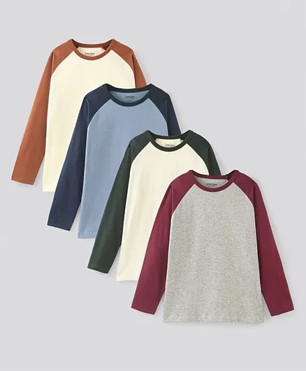 Primo Gino 100% Cotton Knit Raglan Sleeves Solid T-Shirts Pack of 4 - Multicolour