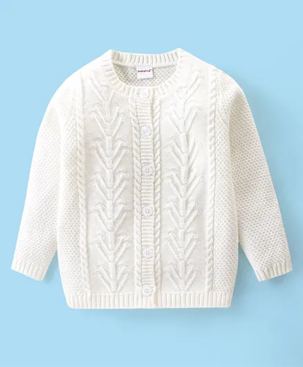 Babyhug Acrylic Knit Full Sleeves Sweater Cable Knit Design - Off White