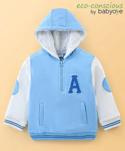 Babyoye 100% Cotton Knit Full Sleeves Sweatshirt With Alphabet Embroidery - Blue