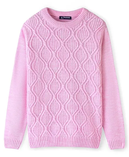 Pine Kids Acrylic Knit Full Sleeves Cable Knit Structured Sweater - Pink