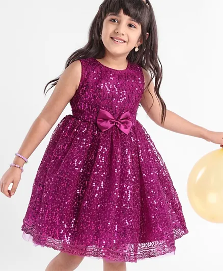 Babyhug Sleeveless Sequin Embroidered Party Frock - Purple