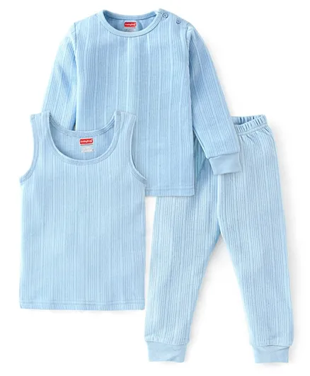 Babyhug Full Sleeves Thermal Wear Pullover Vest & Pant Set - Blue