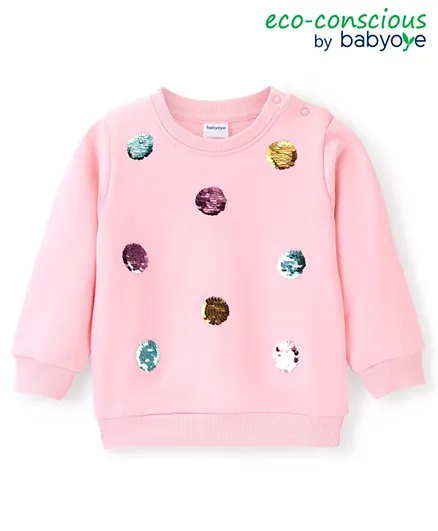Babyoye Eco Conscious 100% Cotton Full Sleeves Sweatshirts With Sequine Detailing - Pink