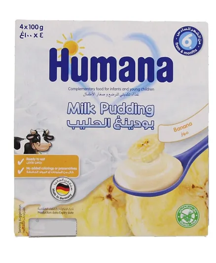 Humana Baby Milk Pudding Banana, Baby Snack Pack of 4 - 100g Each