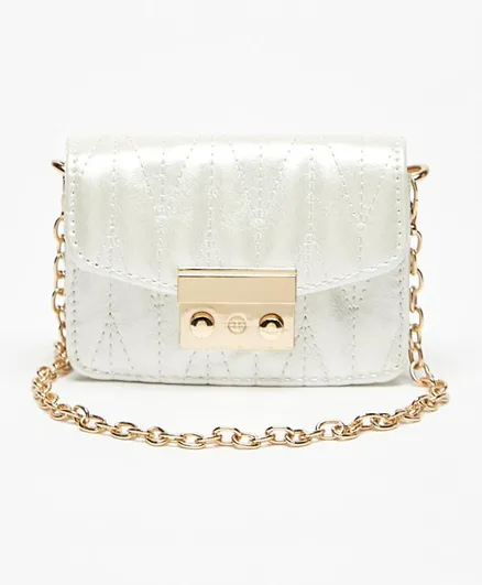 Flora Bella by ShoeExpress Textured Crossbody Bag with Detachable Chain Strap-White
