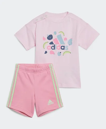 adidas Essentials Allover Printed T-Shirt & Shorts Set - Pink