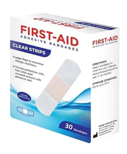 FIRST AID Clear Strip Bandages - 30 Pieces