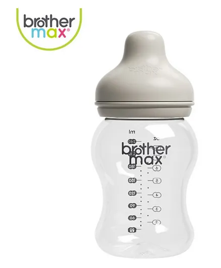 Brother Max Extra Wide Neck Glass Feeding Bottle Grey - 240ml