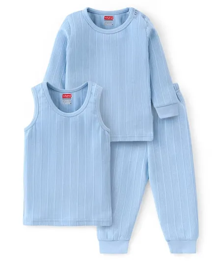 Babyhug Thermal Full Sleeves Solid Vest Sando & Pajama Set - Blue