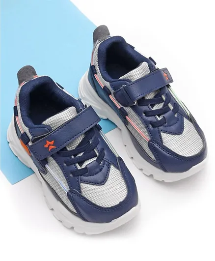 Cute Walk by Babyhug Color Block Sports Shoes with Velcro - Navy Blue & Grey