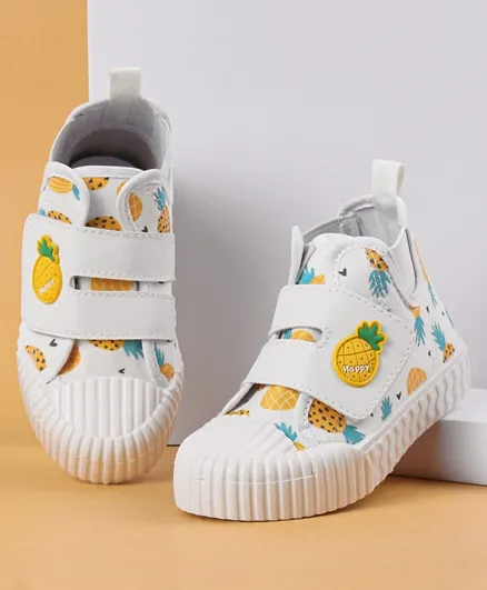 Cute Walk by Babyhug Velcro Closure Casual Shoes Pineapple Applique & Print - White