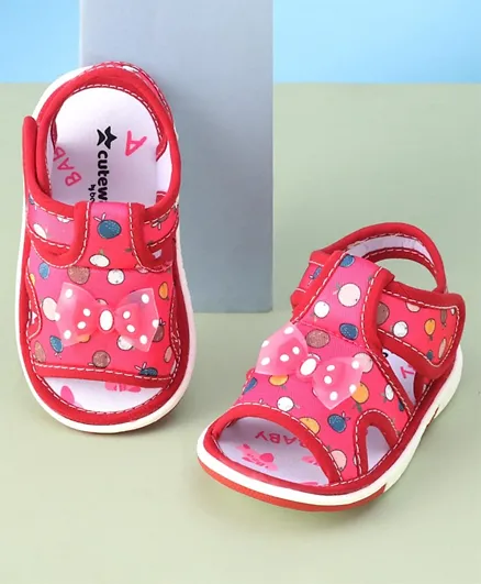 Cute Walk by Babyhug Velcro Closure Sandals with Bow Applique - Red