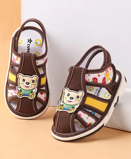 Cute Walk by Babyhug Velcro Closure Sandals with Teddy Applique - Brown
