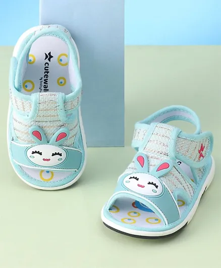 Cute Walk by Babyhug Slip On Sandals with Bunny Applique & Velcro Closure - Light Blue