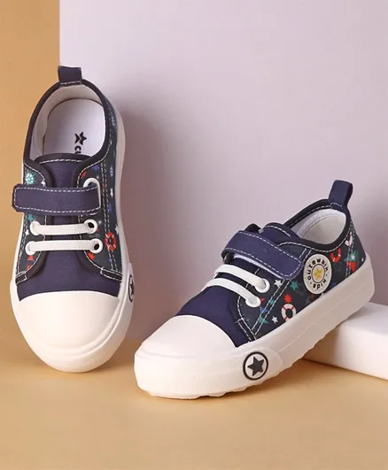 Cute Walk by Babyhug Star Printed Casual Shoes with Velcro Closure - Navy Blue