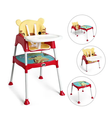 Babyhug 3 in 1 Play and Grow High Chair With 5 Point Safety Harness And Anti-Slip Base - Red