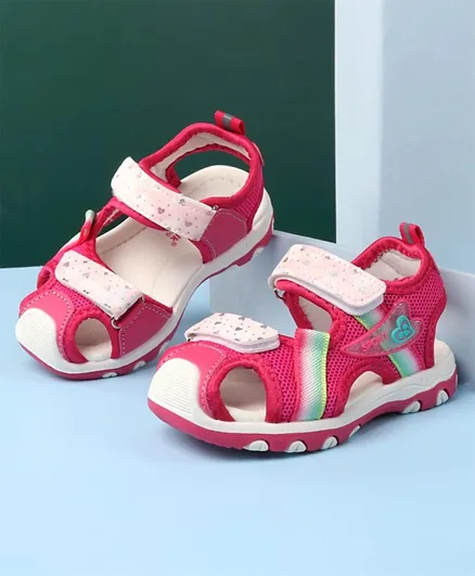 Cute Walk by Babyhug Velcro Closure Sandals Heart Print - Fuchsia