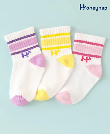 Honeyhap Premium Cotton Bamboo Non Terry Ankle Length Socks with Design Pack of 3 - Tender Touch Lime Light & Orchid Bouquet