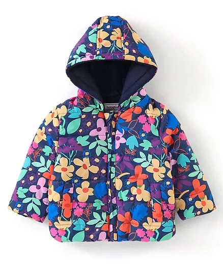 Babyhug Woven Full Sleeves Hooded Jacket Floral Print - Multicolour