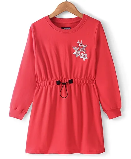 Pine Kids Full Sleeves Winter Frock With Lurex Floral Chest Embroidery - Bittersweet