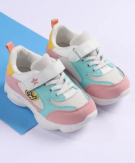 Cute Walk by Babyhug Velcro Closure Sports Shoes - White Pink & Blue