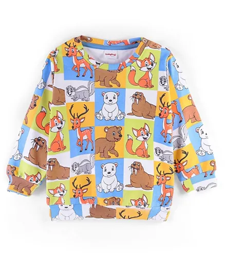 Babyhug Cotton Full Sleeves Sweatshirt Fox & Deer Print- Blue Green & Yellow