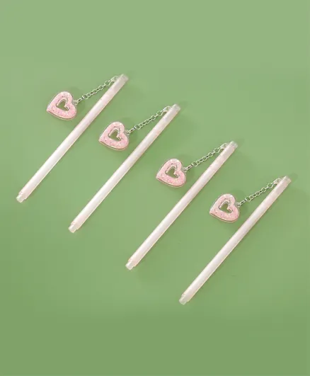 Pen With Hanging Heart Charm - 4 Pieces