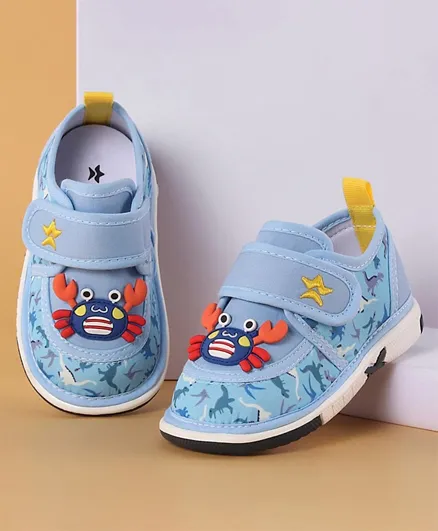 Cute Walk by Babyhug Musical Velcro Closure Casual Shoes with Crab Applique - Blue