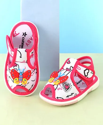 Cute Walk by Babyhug Sandal With Velcro Closure & Butterfly Applique- Fuchsia