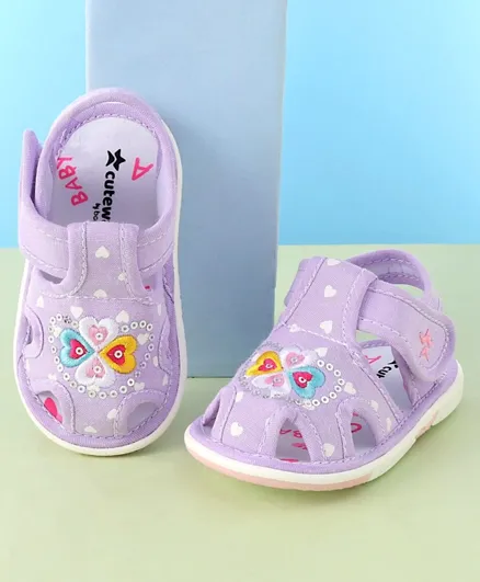 Cute Walk by Babyhug Sandals with Velcro Closure Heart Applique & Sequine Detailing - Purple