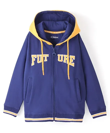Pine Kids Full Sleeves Hooded Front Open Biowashed Sweatjacket Future Patch - Blue