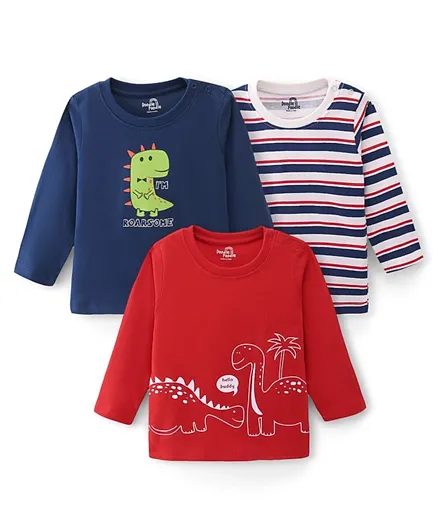Doodle Poodle 100% Cotton Knit Full Sleeves T-Shirts Dino Print - Blue & Red