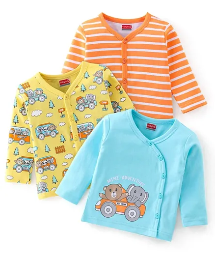 Babyhug 3 Pack 100% Cotton Knit Full Sleeves  Bear & Elephant Printed Vests - Multicolour