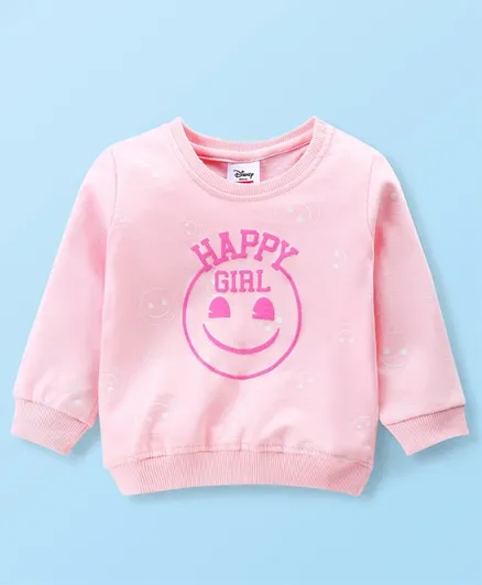 Babyhug Cotton Knit Full Sleeves Sweatshirt With Emoji Graphics - Pink
