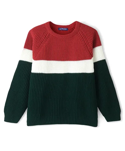 Pine Kids Knitted Full Sleeves Tricolor Design Sweater - Multicolor