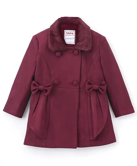 Babyhug Full Sleeves Trench Coat with Bow Applique - Maroon
