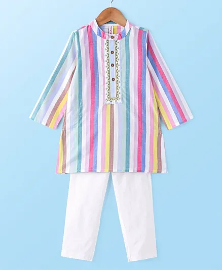 Babyhug 100%  Cotton Full Sleeves  Stripes Kurta Payjama Set - Multicolor
