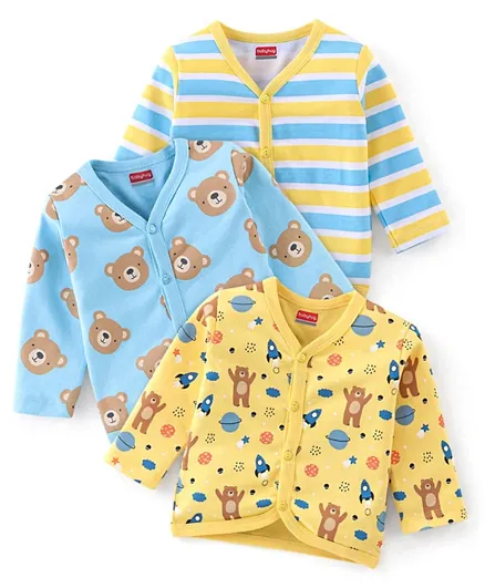 Babyhug 3 Pack 100% Cotton Knit Full Sleeves Bear Print Vests - Multicolour