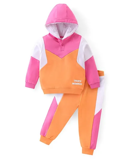 Babyhug 100% Cotton Knit Full Sleeves Hoodie & Lounge Pants/Co-ord Set With Text Print - Multicolor