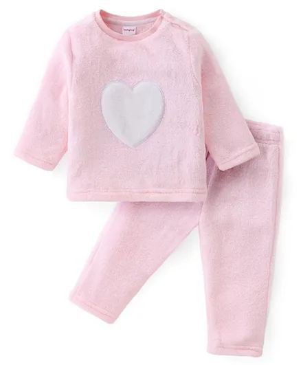 Babyhug 100% Cotton Full Sleeves Winter Wear/Co-ord Set Heart Print - Pink