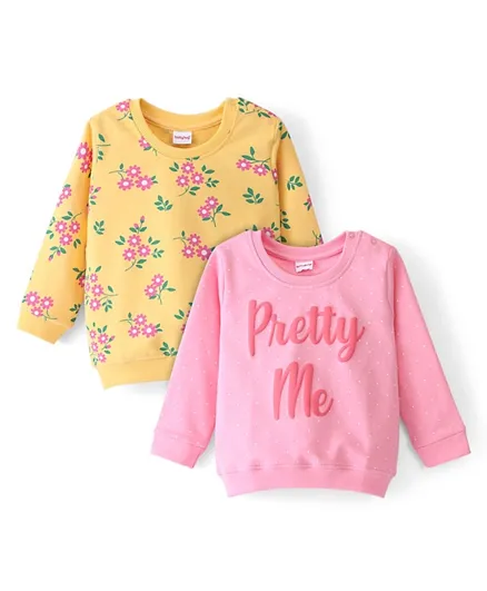 Babyhug Cotton Knit Full Sleeves Sweatshirts With Floral & Text Graphics Pack Of 2 - Multicolor