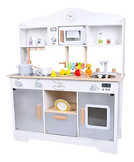 Fun and Interactive Wooden Kitchen Set - White and Grey