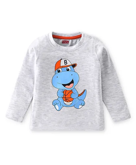 Babyhug 100% Cotton Knit Full Sleeves Crocodile Graphics T-Shirt - Grey