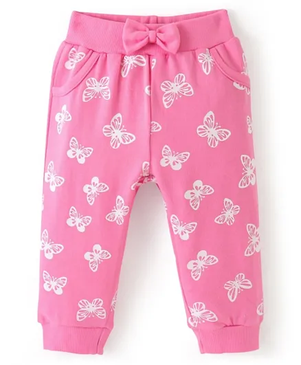 Doodle Poodle 100% Cotton Looper Knit Full Length Lounge Pant Butterfly Print- Pink